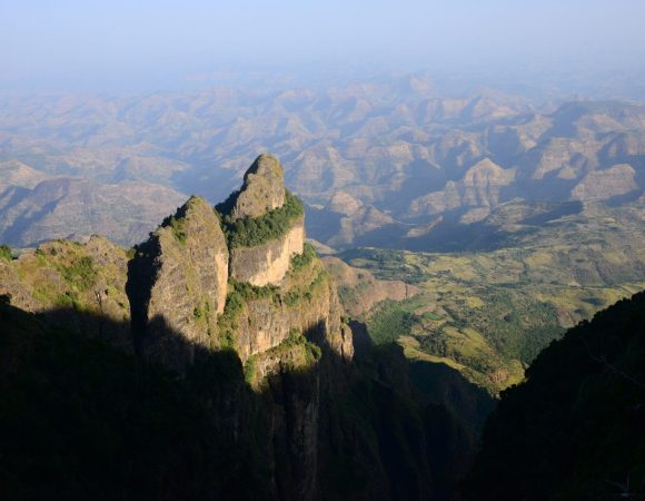 Dramatic jagged volcanic escarpments and peaks of the Simien Mountains National Park